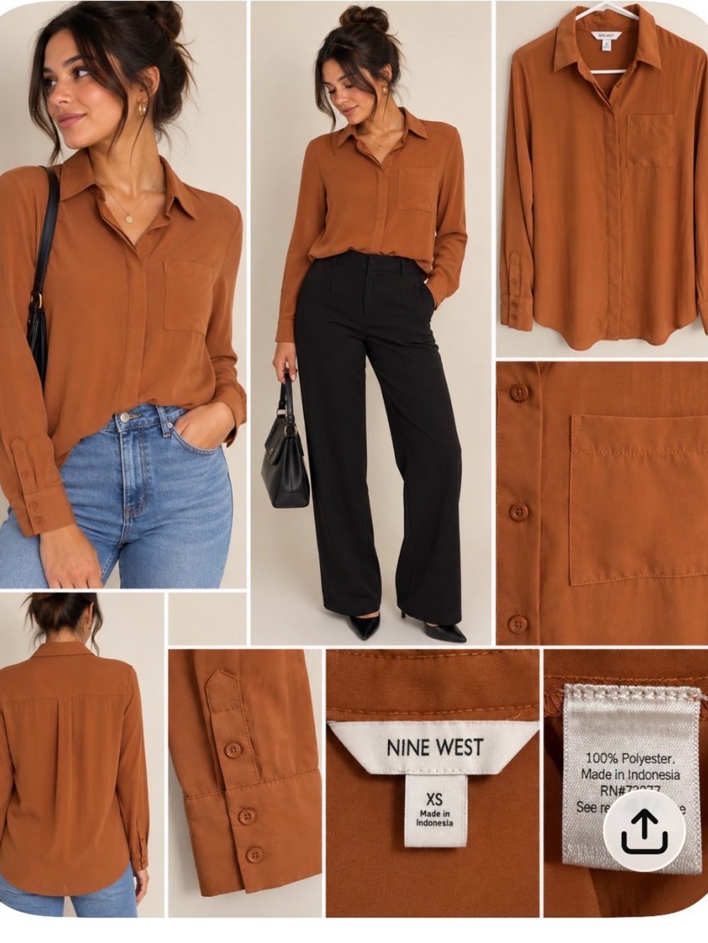 Nine West Button Down Blouse in Brown Size XS